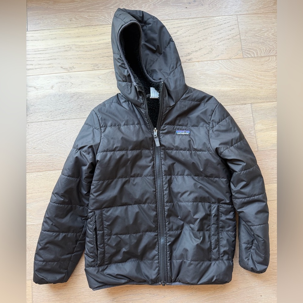 Patagonia Kids Reversible Hooded Jacket Size 10 Brown Sherpa Puffer Coat